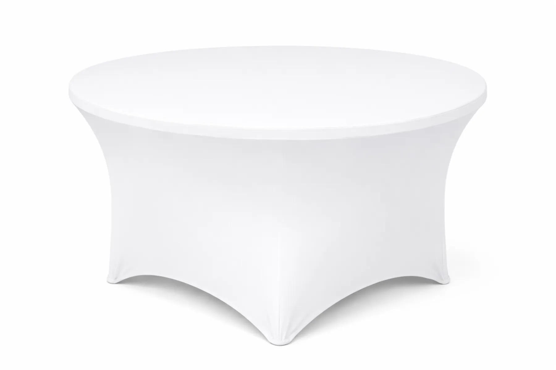 Runde Stretch Tischdecke weiß kaufen für Banketttische, Hochzeit und Gastronomie